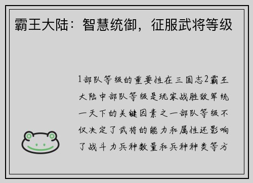 霸王大陆：智慧统御，征服武将等级
